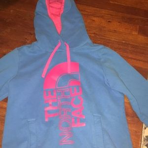 Blue and pink North Face hoodie